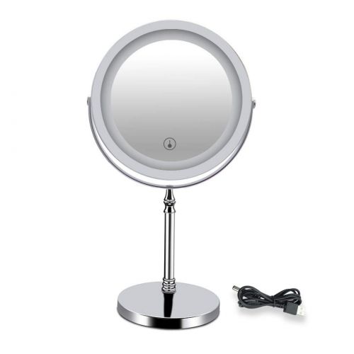  Metcandy Rechargeable LED Makeup Mirror Touch Dimming Mirror 360° Rotating 7 Inch 10 Times Desktop Enlarged Bathroom Mirror