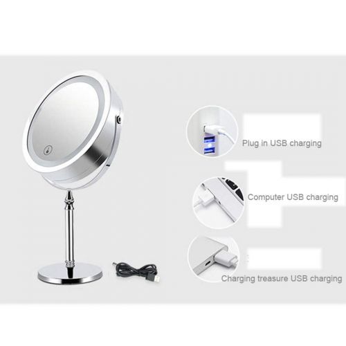  Metcandy Rechargeable LED Makeup Mirror Touch Dimming Mirror 360° Rotating 7 Inch 10 Times Desktop Enlarged Bathroom Mirror