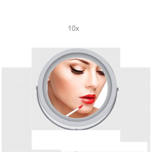  Metcandy Rechargeable LED Makeup Mirror Touch Dimming Mirror 360° Rotating 7 Inch 10 Times Desktop Enlarged Bathroom Mirror