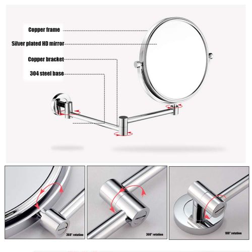  Metcandy Magnifying Wall-Mounted Vanity Mirror Expandable Telescopic 360° Rotating 8-inch Bathroom Vanity Mirror,Chrome,7X