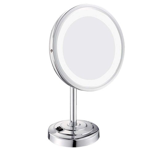  Metcandy LED Magnifying Mirror 360° Rotating 8 inch Portable Removable Bathroom Vanity Mirror,Chrome,5X