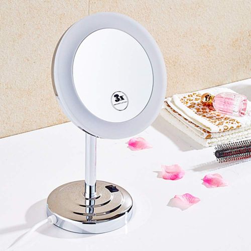  Metcandy LED Magnifying Mirror 360° Rotating 8 inch Portable Removable Bathroom Vanity Mirror,Chrome,5X