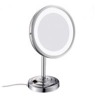 Metcandy LED Desktop Mirror 360° Rotating Magnification Desktop Vanity Mirror Bathroom Beauty Mirror Folding Luminous Makeup Mirror 8 inches,Chrome,5X