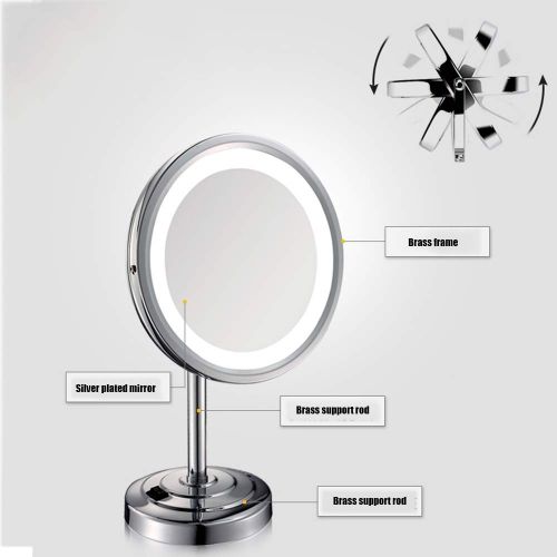  Metcandy LED Desktop Mirror 360° Rotating Magnification Desktop Vanity Mirror Bathroom Beauty Mirror Folding Luminous Makeup Mirror 8 inches,Chrome,5X