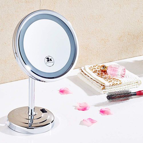  Metcandy LED Desktop Mirror 360° Rotating Magnification Desktop Vanity Mirror Bathroom Beauty Mirror Folding Luminous Makeup Mirror 8 inches,Chrome,5X