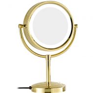 Metcandy Rechargeable Desktop Vanity Mirror Two-Color LED Double-Sided 360° Rotating Magnifying Glass 8 inches,Gold,5X