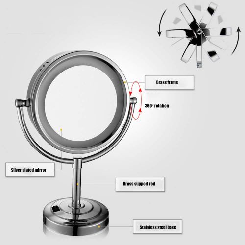  Metcandy Rechargeable Desktop Vanity Mirror Two-Color LED Double-Sided 360° Rotating Magnifying Glass 8 inches,Gold,5X