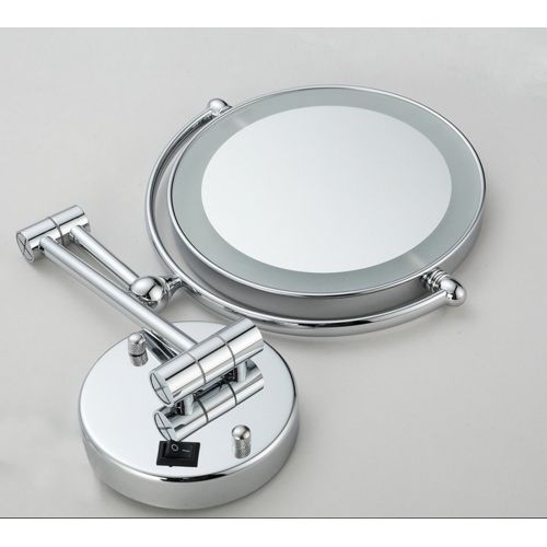  Metcandy Plug in Operated LED Lighted Makeup Mirror Wall Mounted Double-Sided Illuminated Magnifying Beauty 360° Free Rotating Vanity Mirror, Silver, 5X