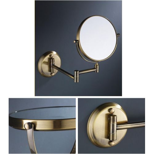  Metcandy Double-Sided Makeup Mirror Wall Mounted Extendable Round Rotatory Bath Spa Hotel Table Folding Vanity Mirror, Bronze, 7X