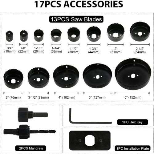  [아마존 핫딜]  [아마존핫딜]Lochsage Set, Meterk 17 tlg Lochsage Kit mit 13 Sageblatt Stuecke(19-152mm), 2 Bohrer, 1 Platte, 1 Imbussschluessel, Ideal fuer Weichholz, PVC-Platten und Kunststoffplatten.