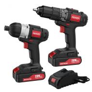 Meterk 20V Max Cordless Drill Driver and Impact Driver Set, 1/2 Chuck Max 35 N.m Drill Driver, 1/4Hex Max 150 N.m Impact Driver, 2Pcs Li-Ion Exchangeable Batteries and 1 Hr Fast Ch
