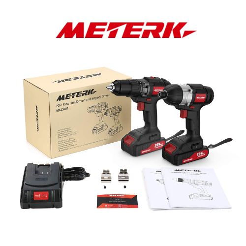  Meterk 20V Max Cordless Drill Driver and Impact Driver Set, 1/2 Chuck Max 35 N.m Drill Driver, 1/4Hex Max 150 N.m Impact Driver, 2Pcs Li-Ion Exchangeable Batteries and 1 Hr Fast Ch