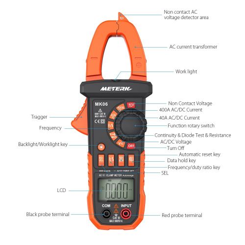  Meterk Digital Clamp Meter Multimeter 4000 Counts Auto-ranging Multimeter with AC/DC Voltage&Current, Resistance, Capacitance, Frequency, Diode, Hz Test, Non-contact Voltage Detect