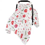 Baby Car Seat Cover Infant Carseat Canopy, Metplus 100% Cotton Muslin Carrier Covers - Lightweight Breathable Soft Unisex for Babies (Red Flower)