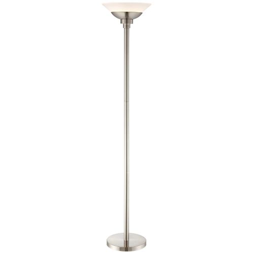  Metro Modern Torchiere Floor Lamp Brushed Steel Frosted White Acrylic Shade Dimmable for Living Room Bedroom Uplight - Possini Euro Design