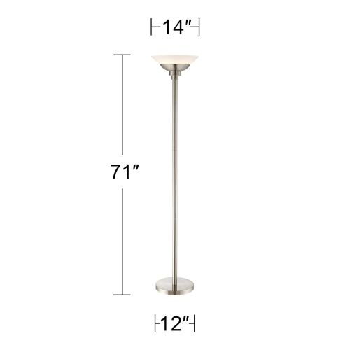  Metro Modern Torchiere Floor Lamp Brushed Steel Frosted White Acrylic Shade Dimmable for Living Room Bedroom Uplight - Possini Euro Design