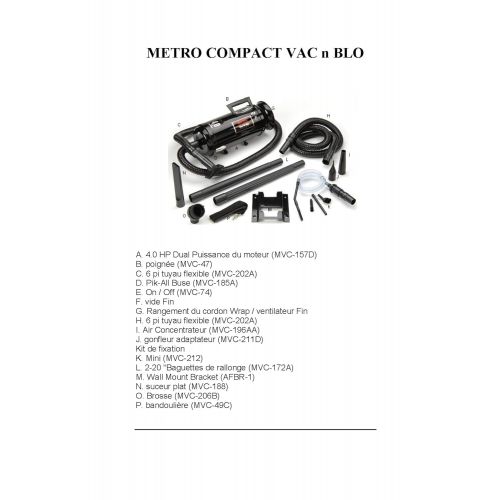  MetroVac 112-112730 Model VNB4AFBR Vac N Blo Compact Wall Mount Portable Vacuum Cleaner/Blower, 4.0 Peak HP Motor, 11.25 Amps, 1350 Watts, 130 CFM/28000 FPM Airflow, Sturdy All Ste