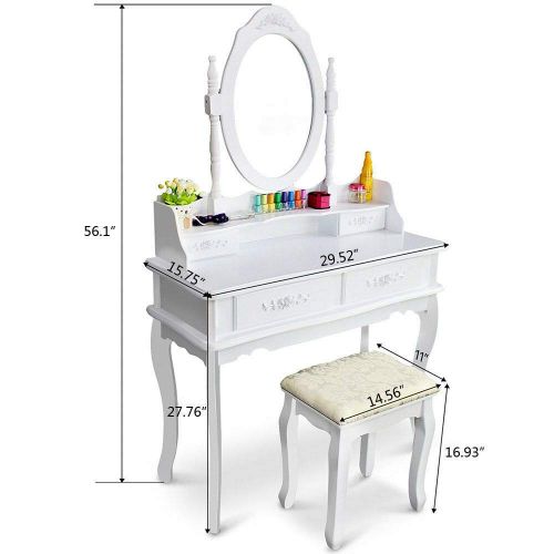  Mewinshop mewinshop Concise Graceful Stylish in Appearance White Vanity Makeup Dressing Table Set w/Stool 4 Drawer&Mirror Jewelry Wood Desk