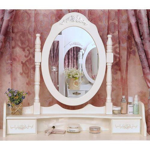  Mewinshop mewinshop Concise Graceful Stylish in Appearance White Vanity Makeup Dressing Table Set w/Stool 4 Drawer&Mirror Jewelry Wood Desk