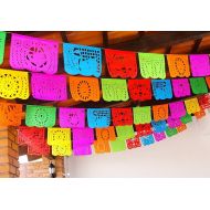 MexFabricSupplies Cinco de Mayo, 5 Pack Banners, Paper Mexican Banner 12 ft Long, Aztec home decor, Paper picado Garland, Fiesta Decoration Papel Picado WS100