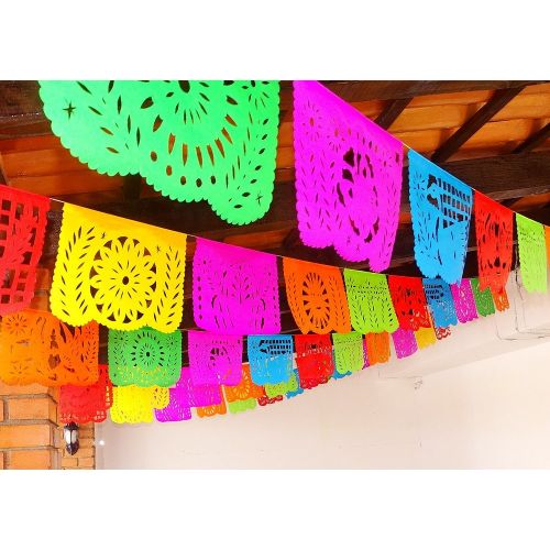  MexFabricSupplies Cinco de Mayo, 5 Pack Banners, Paper Mexican Banner 12 ft Long, Aztec home decor, Paper picado Garland, Fiesta Decoration Papel Picado WS100