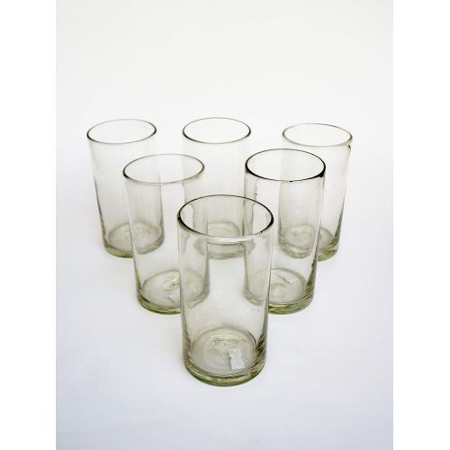  [아마존베스트]MexHandcraft Mexican Blown Glass Tall Iced Tea Glasses Clear (Set of 6)