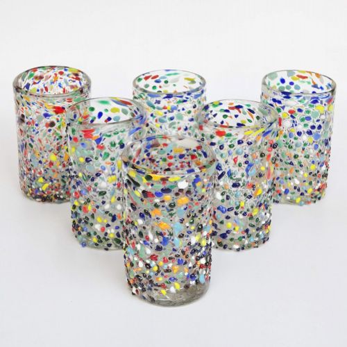  [아마존베스트]MexHandcraft Blown Glass Large 118oz Confetti Rocks Pitcher and 6 Drinking Glasses Set