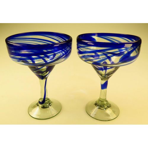  [아마존베스트]Mexican Margarita Glasses Mexican Glass Margarita Blue Swirl 4