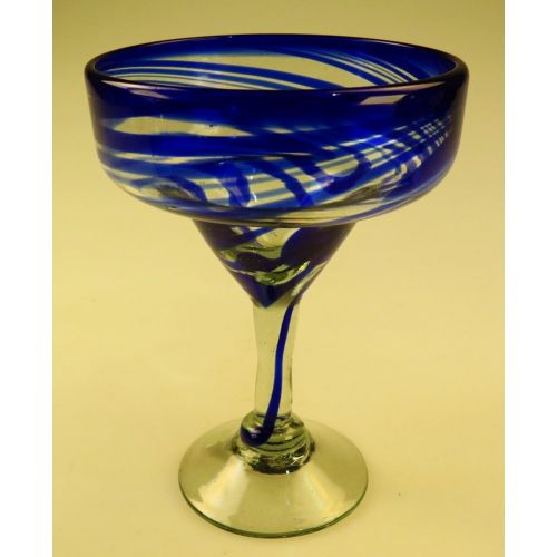  [아마존베스트]Mexican Margarita Glasses Mexican Glass Margarita Blue Swirl 4