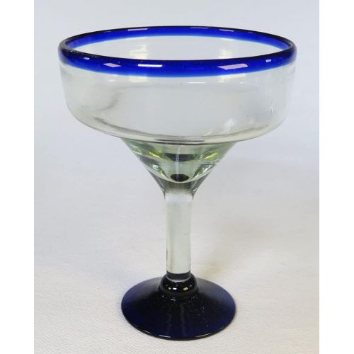  [아마존베스트]Mexican Margarita Glasses Mexican Glass Margarita 18 Oz. Blue Rim, Hand Blown, set of 4