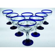 [아마존베스트]Mexican Margarita Glasses Mexican Glass Margarita 18 Oz. Blue Rim, Hand Blown, set of 8