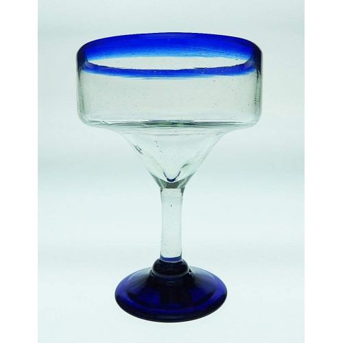  [아마존베스트]Mexican Margarita Glasses Mexican Glass Margarita 18 Oz. Blue Rim, Hand Blown, set of 8