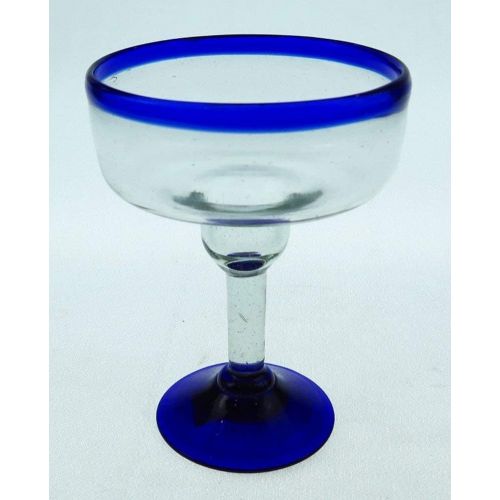  [아마존베스트]Mexican Margarita Glasses Mexican Glass Margarita 18 Oz. Blue Rim, Hand Blown, set of 8