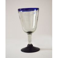 /Mexico2Us Blue rim wine glasshandblown