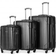 Meyeeka Merax 3 Piece P.E.T Luggage Set Eco-friendly Light Weight Spinner Suitcase (Black-1)