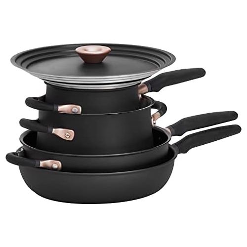  Meyer Accent Series - Hard Anodized Nonstick and Stainless Steel Pots and Pans / Essential Cookware Set, 6 Piece, Matte Black