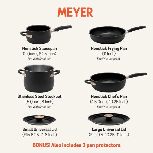  Meyer Accent Series - Hard Anodized Nonstick and Stainless Steel Pots and Pans / Essential Cookware Set, 6 Piece, Matte Black