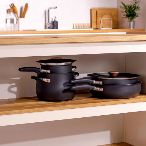  Meyer Accent Series - Hard Anodized Nonstick and Stainless Steel Pots and Pans / Essential Cookware Set, 6 Piece, Matte Black