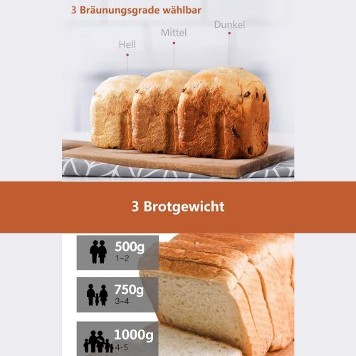  Bvivoa Brotbackautomat Brotbackmaschine Backmeister mit 19 Programme fuer 500g-1000g Brotgewicht, 710W, 15 Stunden Timing-Funktion, Warmhaltefunktion, Sichtfenster und LED Bildschir