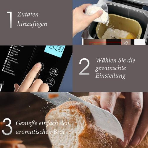  [아마존베스트]Meykey Bread Maker Baking Meister Bread Maker with 19 Programmes for 500 g - 1000 g Bread Weight, 710 W, 15 Hours Timing Function, Keep Warm Function, Viewing Window and LED Screen