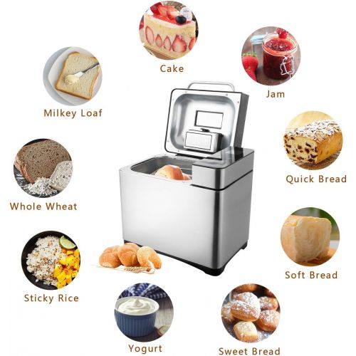  [아마존베스트]Rendio Bread Maker Bread Maker with 19 Baking Programmes Made of Stainless Steel 710 W for 500 g - 1000 g Bread Weight 3 Crust Colour 15 Hour Delay Timer Viewing Window Keep Warm Function