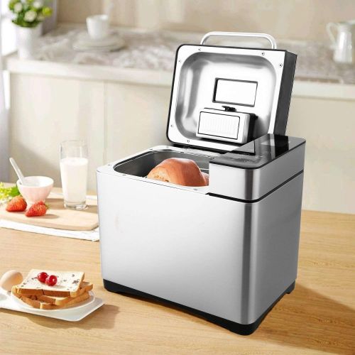  [아마존베스트]Rendio Bread Maker Bread Maker with 19 Baking Programmes Made of Stainless Steel 710 W for 500 g - 1000 g Bread Weight 3 Crust Colour 15 Hour Delay Timer Viewing Window Keep Warm Function