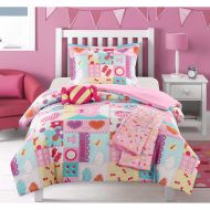MISC 5 Piece Girl Power Comforter Full Sized Set Glam Girl Bedding Sweet Treats Candy Sprinkles Flower Heart Love Patchwork Themed Pattern Pink Purple Pink Orange Yellow White, Mic
