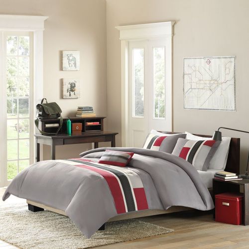  Mi Zone - Pipeline Comforter Set - Red - Twin/ Twin XL - Striped Pieced Design With Twill Tape - Includes 1 Comforter, 1 Decorative Pillow, 1 Sham