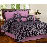 7 Piece Mauve Pink Black Zebra Micro Fur Comforter set Full Size Bedding - Teen, Girl, youth, Tween, Childrens Room, Master Bedroom, Guest Room