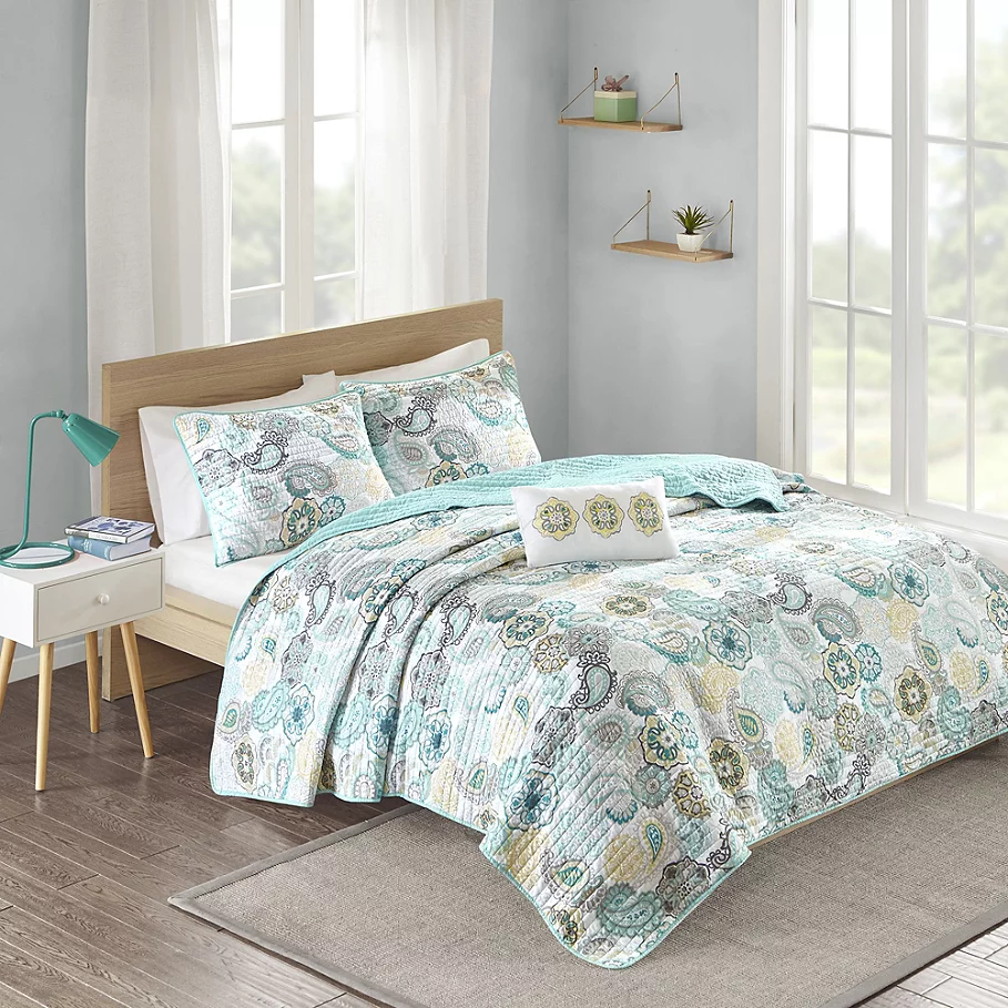 Mi Zone Tamil Coverlet Set in Blue