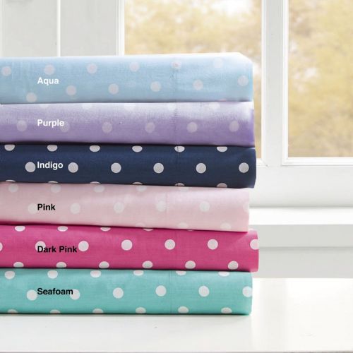  Mi-Zone Mi Zone Polka Dot Printed 100% Cotton Percale Ultra Soft 4 Piece Sheet Set For Girls Bedding, Queen Size, Indigo