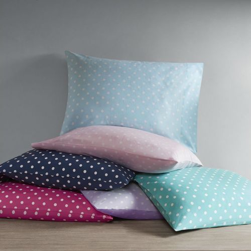  Mi-Zone Mi Zone Polka Dot Printed 100% Cotton Percale Ultra Soft 4 Piece Sheet Set For Girls Bedding, Queen Size, Indigo