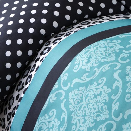  Mi-Zone Chloe Comforter Set Full/Queen Size - Teal, Polka Dots, Damask, Leopard  4 Piece Bed Sets  Ultra Soft Microfiber Teen Bedding for Girls Bedroom