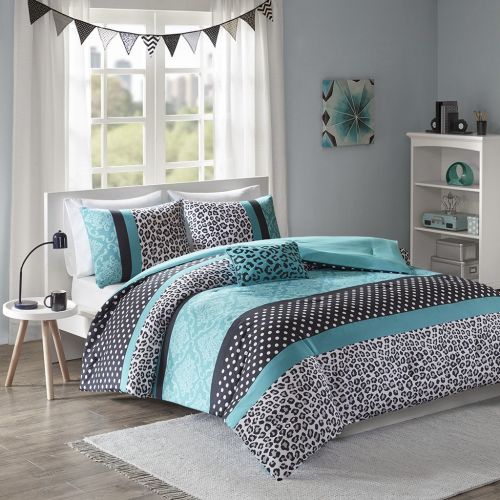  Mi-Zone Chloe Comforter Set Full/Queen Size - Teal, Polka Dots, Damask, Leopard  4 Piece Bed Sets  Ultra Soft Microfiber Teen Bedding for Girls Bedroom